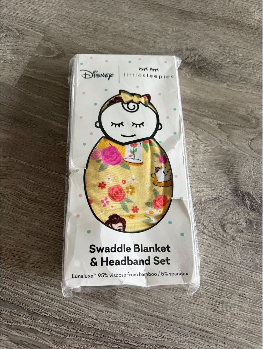 Little Sleepies Disney Belle Swaddle Blanket and Headband Set Yellow Floral